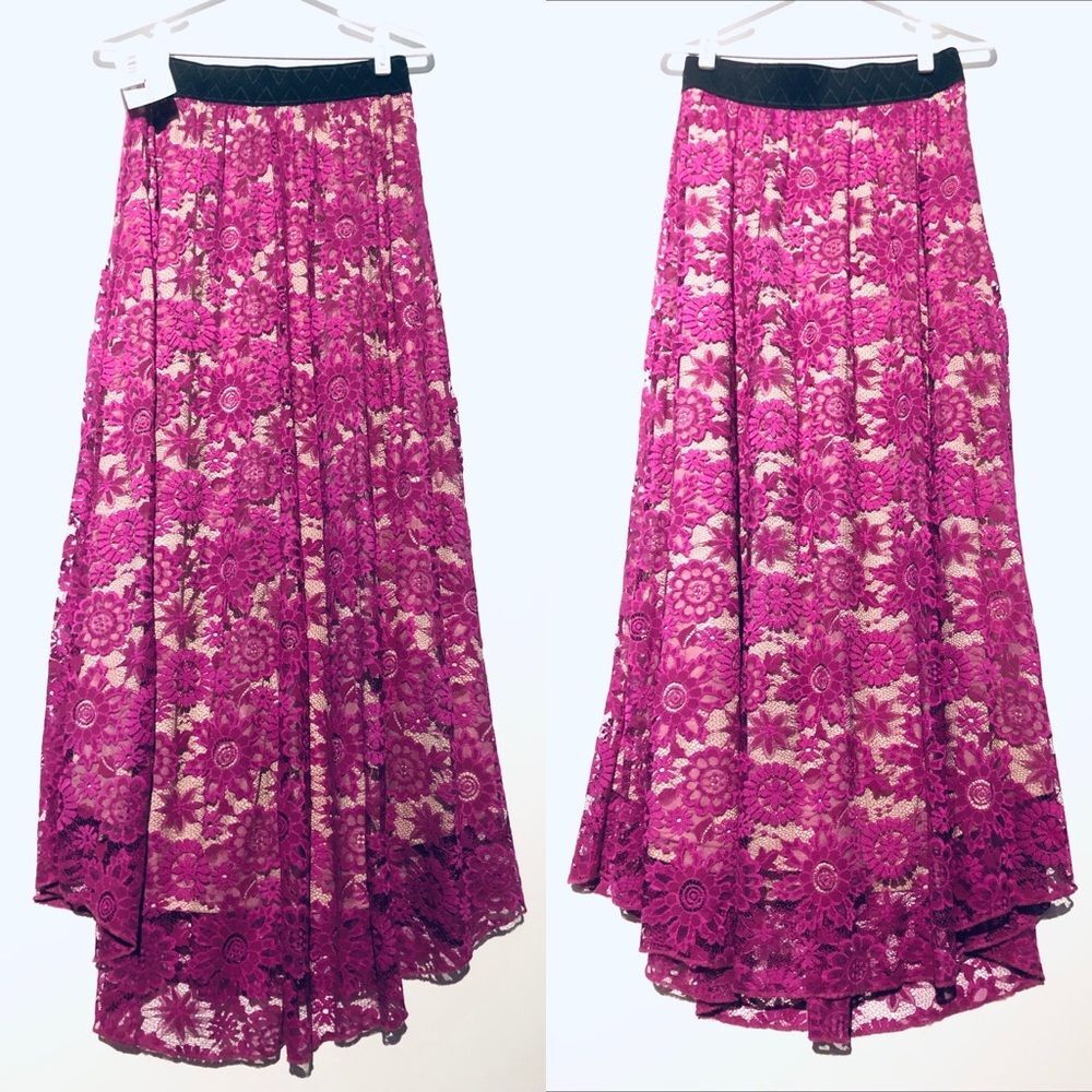LuLaRoe Lucy Lace Magenta Pink Nude Maxi Skirt S